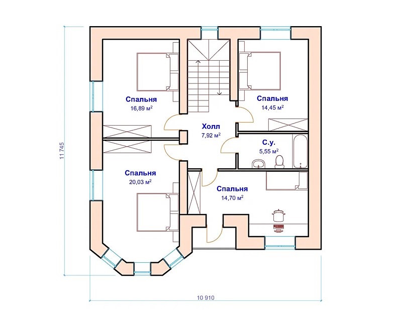 Проект Дом Б029Г план 2 этажа - 160kvm.ru